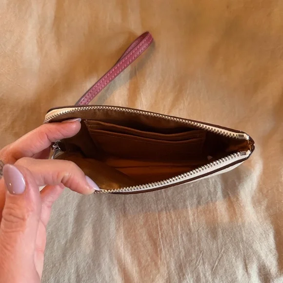 Coach Cream Flamingo Print Wristlet - Picture 2 of 3